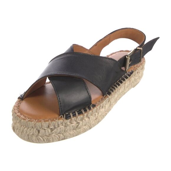 Alohas Crossed Black Leather Espadrilles - Picture 4 of 9